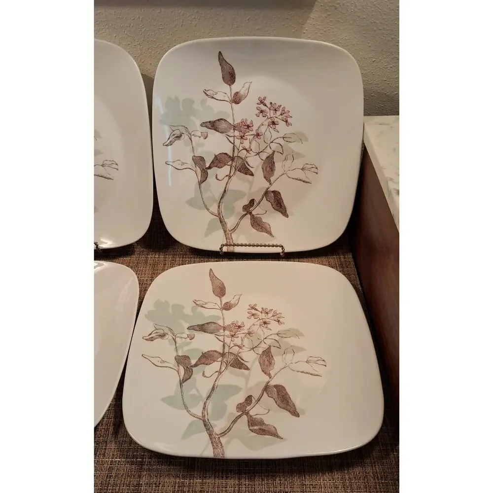 Corelle by Corning TWILIGHT GROVE Set of 4 Square Dinner Plates 10.5